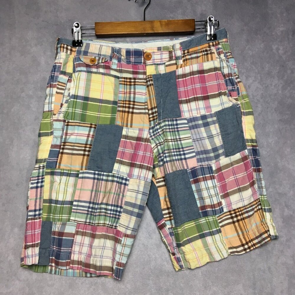 J Crew Mens Quilted‎ Plaid Indian Madras Shorts size 30 to 31 Cotton Classic Fit